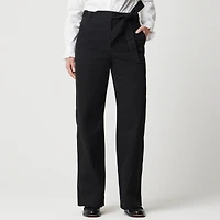 Twill wide-leg tie-waist chino pant