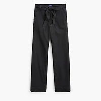 Twill wide-leg tie-waist chino pant