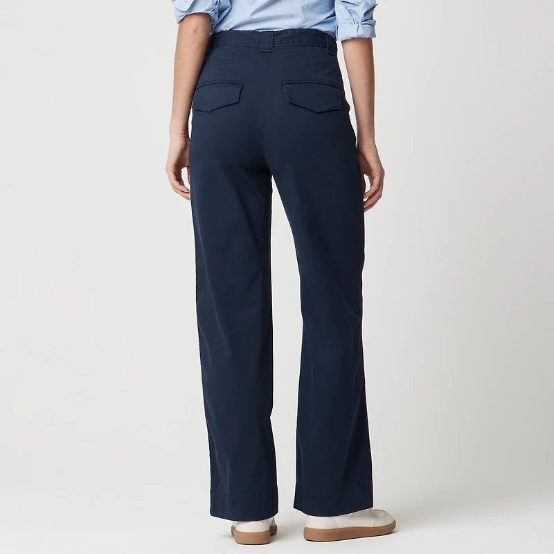 Twill wide-leg tie-waist chino pant