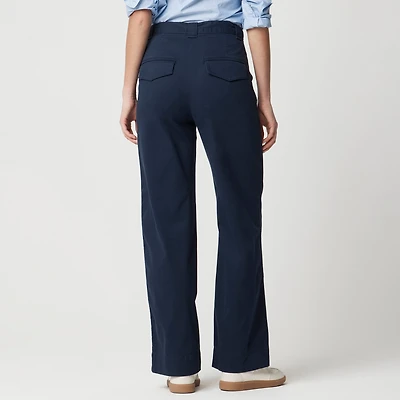 Twill wide-leg tie-waist chino pant