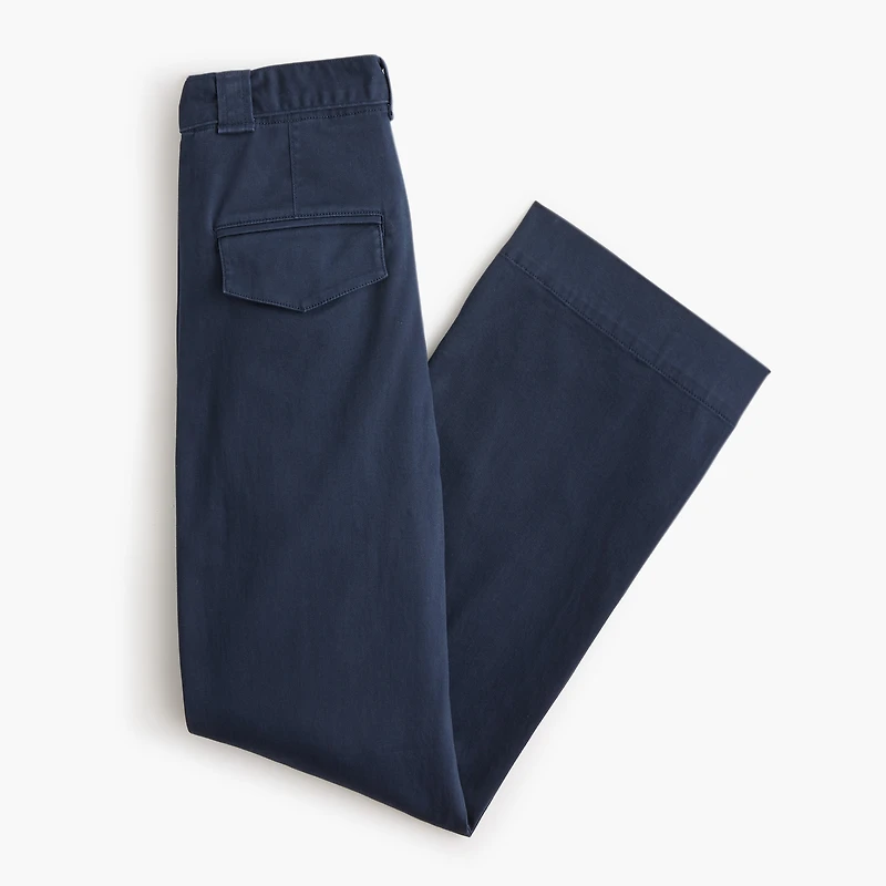 Twill wide-leg tie-waist chino pant