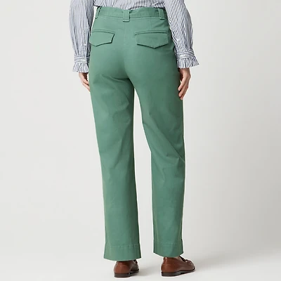 Twill wide-leg tie-waist chino pant