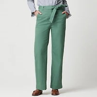 Twill wide-leg tie-waist chino pant