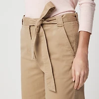 Twill wide-leg tie-waist chino pant