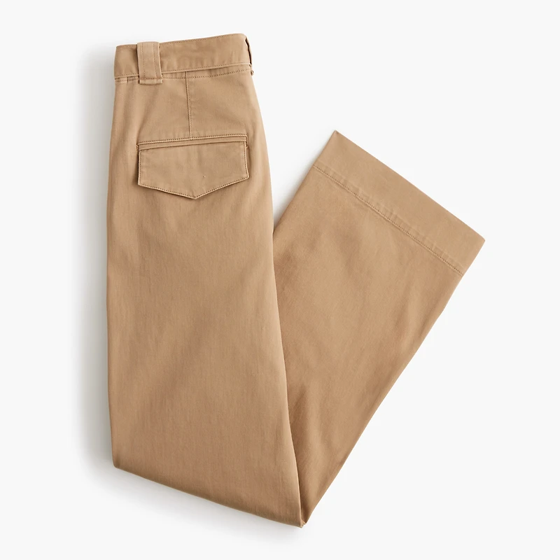 Twill wide-leg tie-waist chino pant