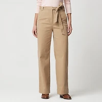 Twill wide-leg tie-waist chino pant