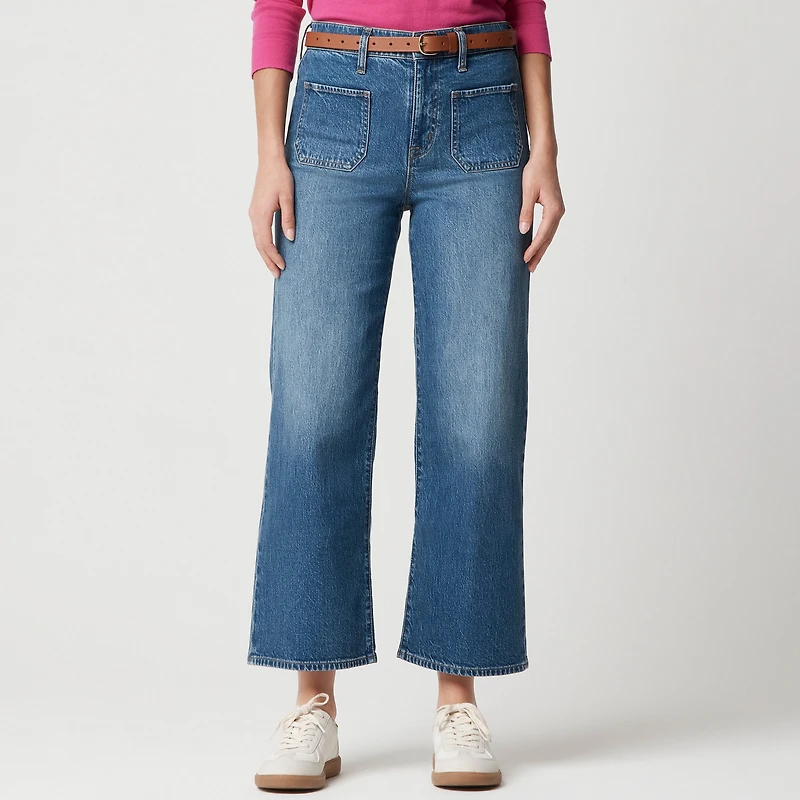 Wide-leg cropped patch-pocket jean all-day stretch