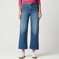 Wide-leg cropped patch-pocket jean all-day stretch
