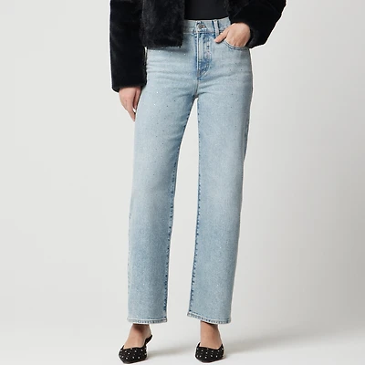 Embellished slim wide-leg jean all-day stretch