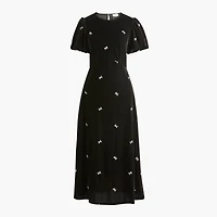 Puff-sleeve bow velvet midi dress