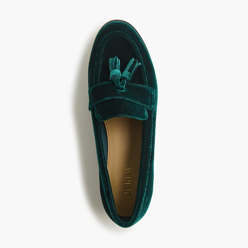 Velvet tassel low-heeled loafers
