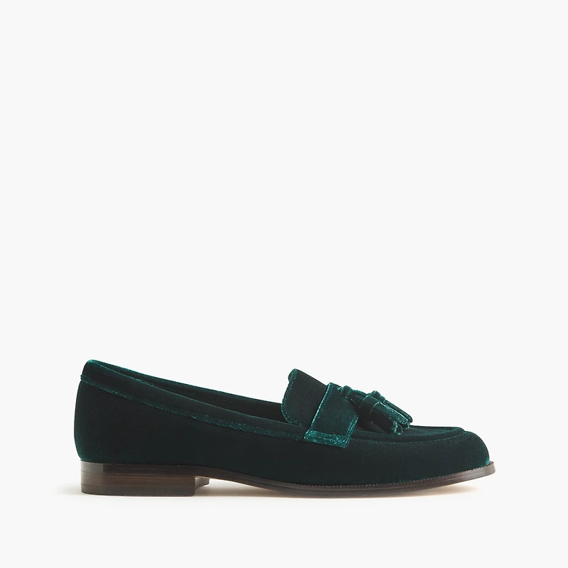 Velvet tassel low-heeled loafers