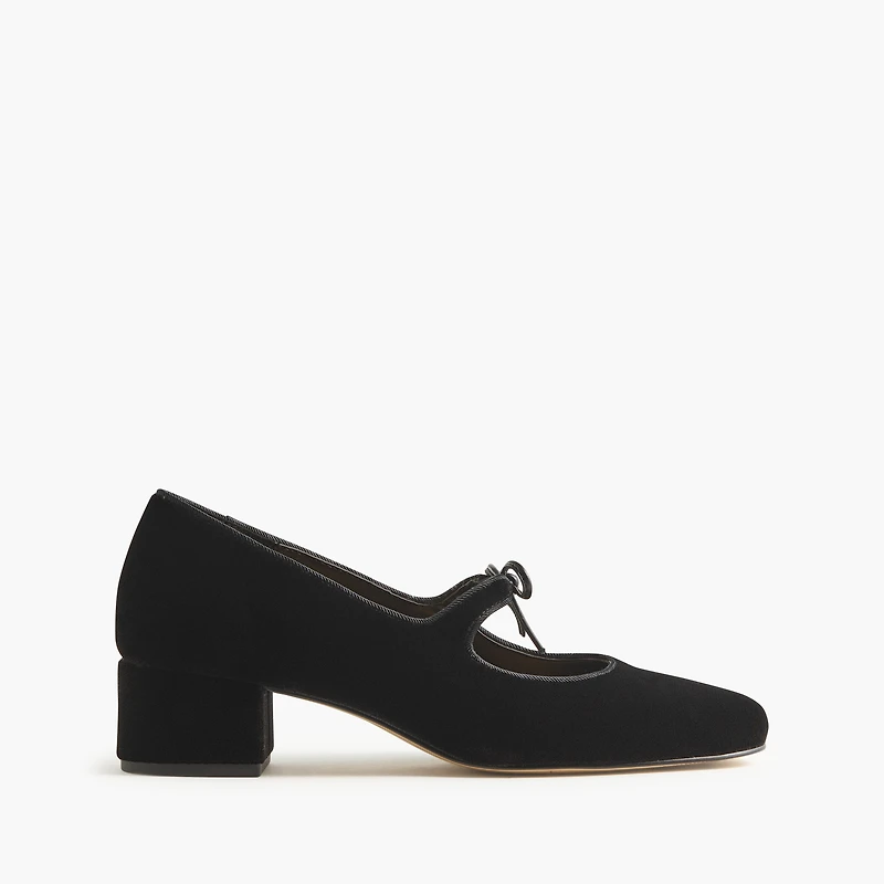 Velvet bow tie–heeled Mary Janes
