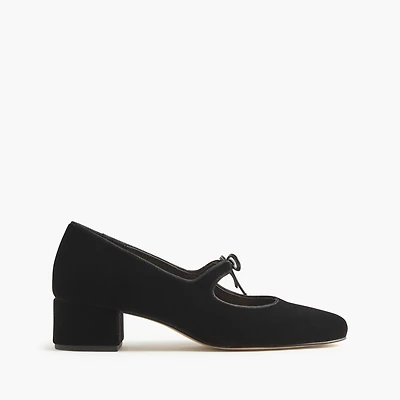 Velvet bow tie–heeled Mary Janes