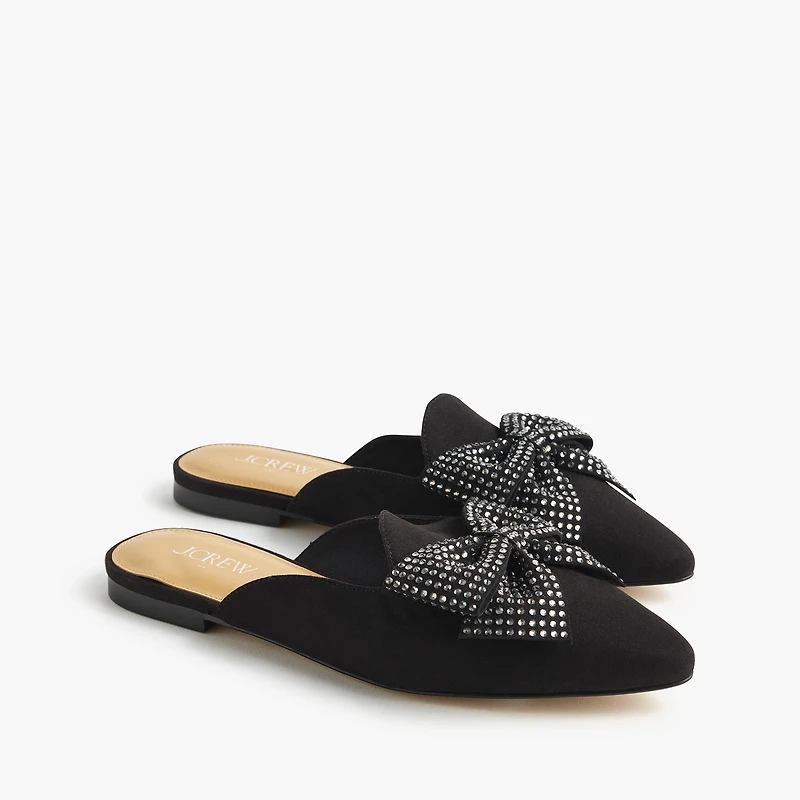 Rhinestone bow mule flats