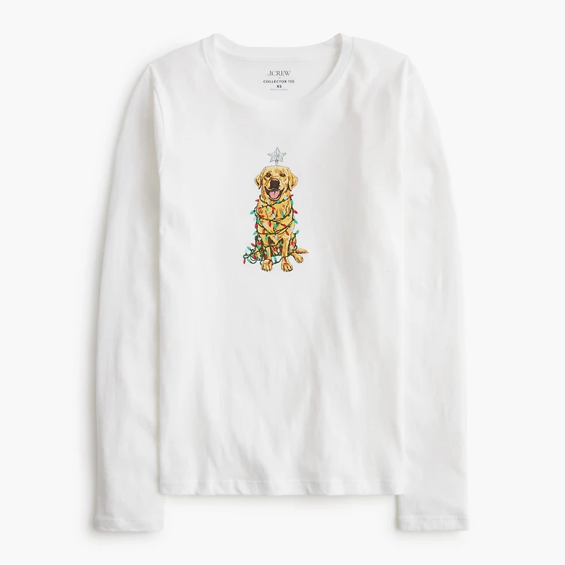 Long-sleeve holiday dog graphic tee