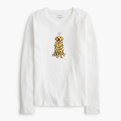 Long-sleeve holiday dog graphic tee