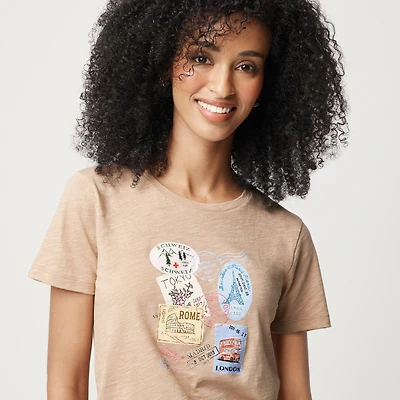 Travel stamps graphic tee