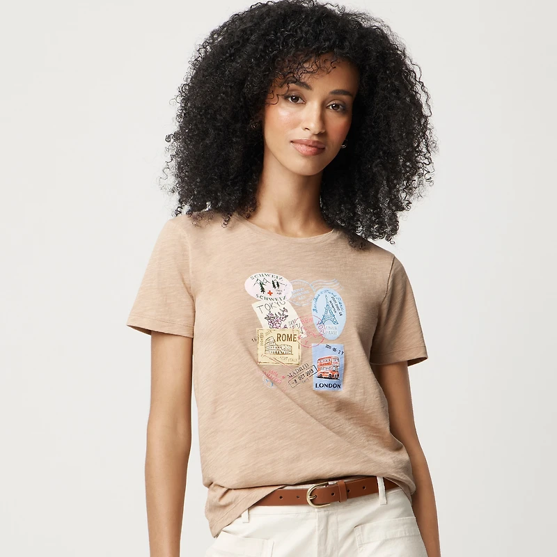 Travel stamps graphic tee