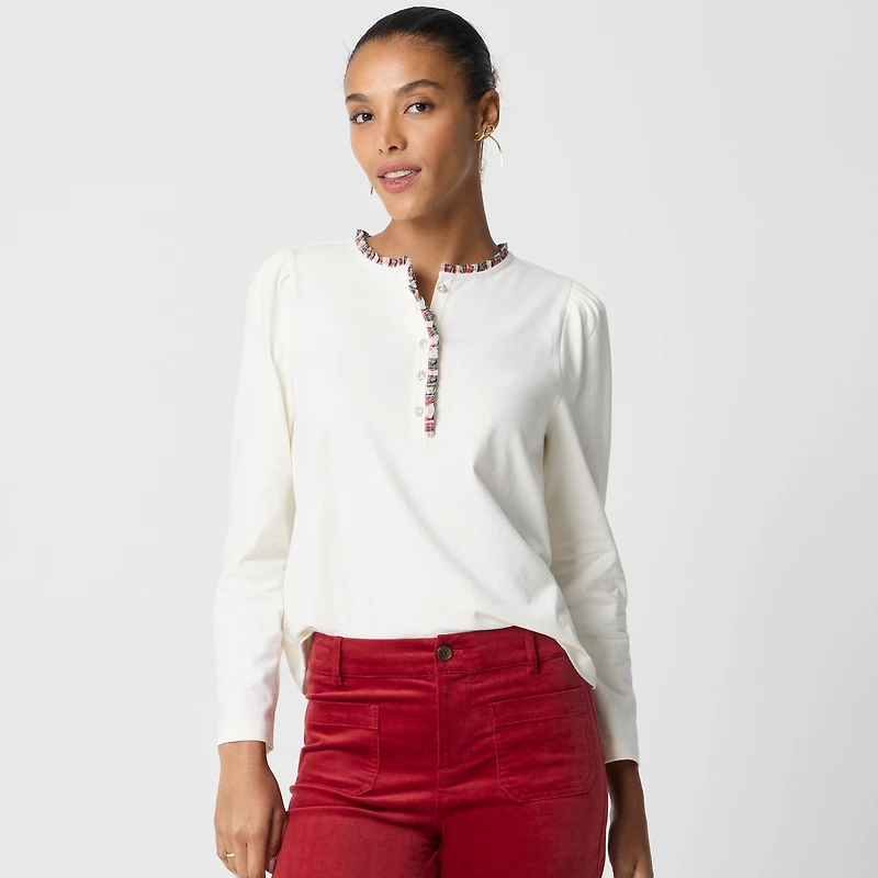 Long-sleeve tartan and jewels henley