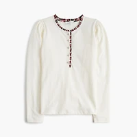 Long-sleeve tartan and jewels henley