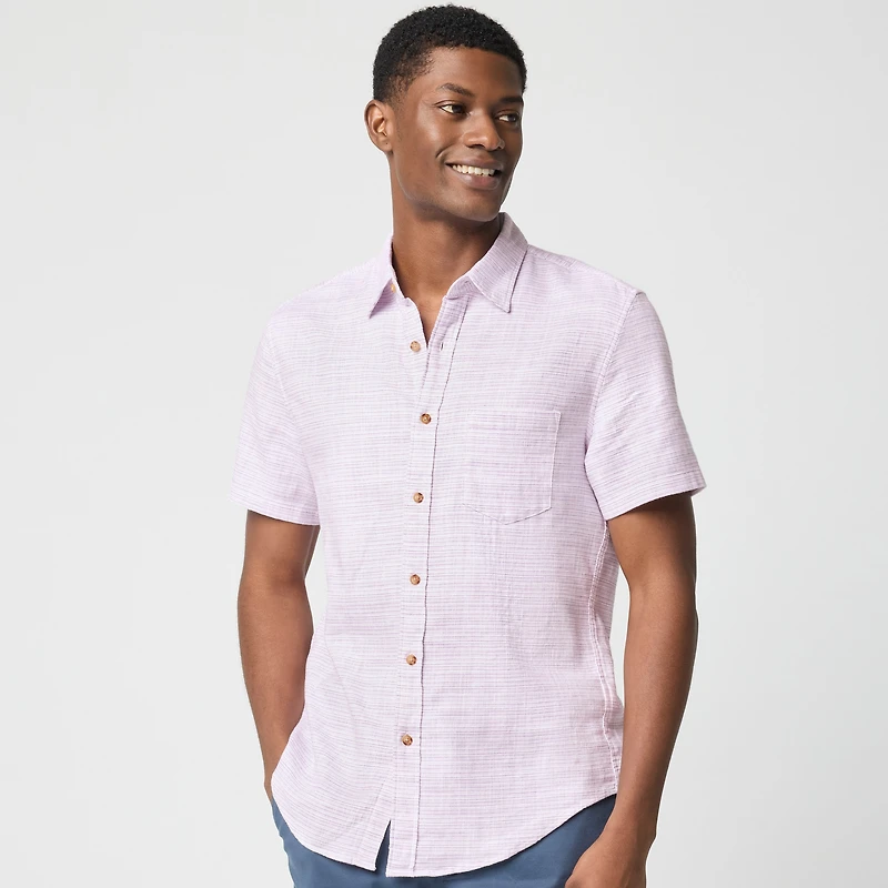 Short-sleeve slub dobby shirt
