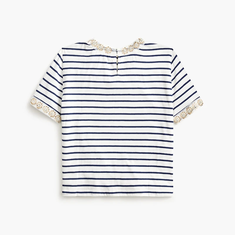 Striped embellished-trim tee