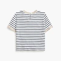 Striped embellished-trim tee
