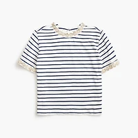 Striped embellished-trim tee