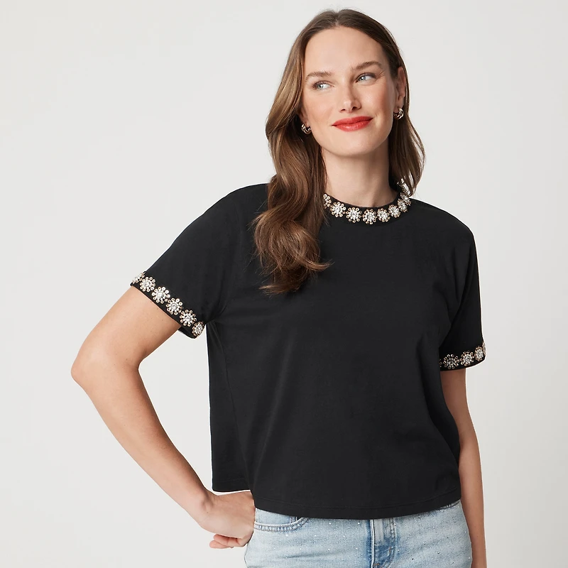 Embellished-trim tee