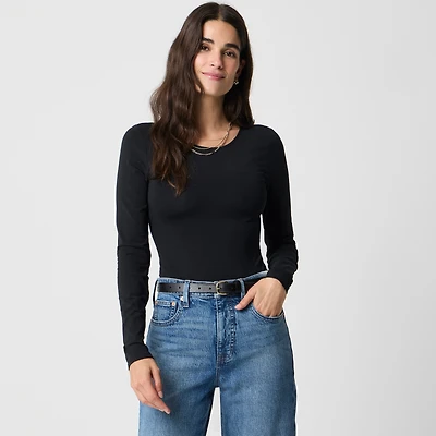 Long-sleeve stretch cotton-blend bodysuit