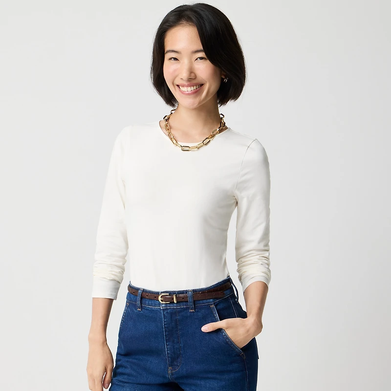 Long-sleeve stretch cotton-blend bodysuit
