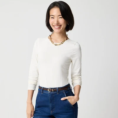 Long-sleeve stretch cotton-blend bodysuit