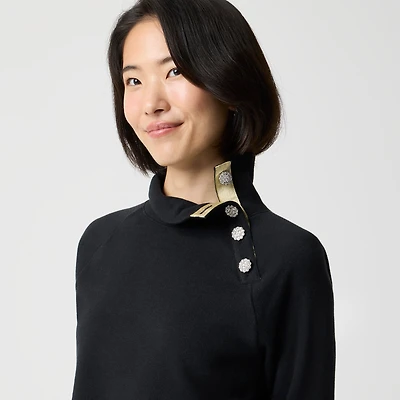 Jewel-button mockneck pullover