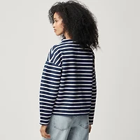 Striped fleece mockneck sweatshirt