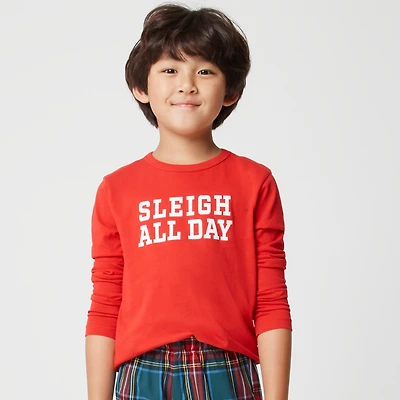 Kids' long-sleeve "sleigh all day" graphic tee
