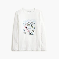 Boys' long-sleeve dinosaur ski village graphic tee