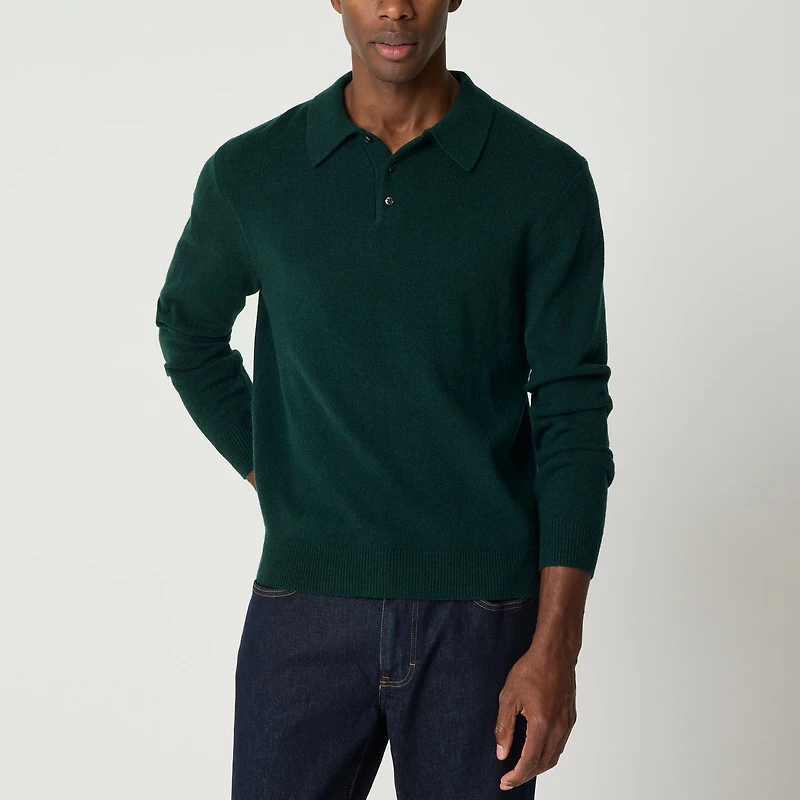 Long-sleeve sweater-polo supersoft lambswool blend