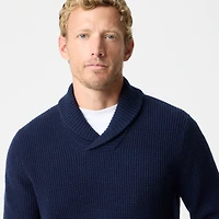 Waffle-stitch shawl-collar sweater