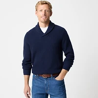 Waffle-stitch shawl-collar sweater