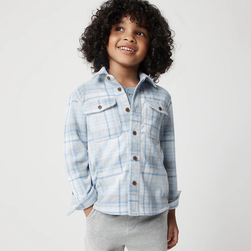 Boys' plaid knit-twill shirt-jacket
