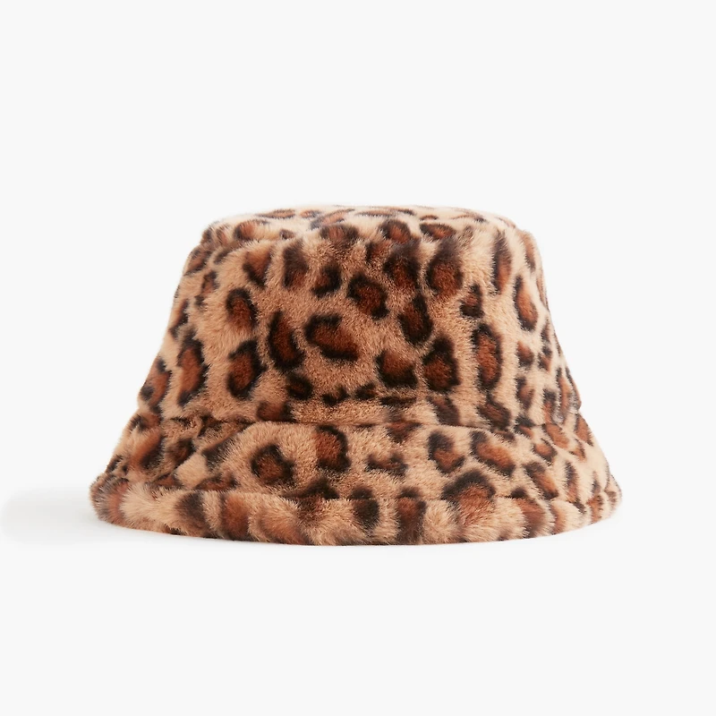 Faux-fur leopard bucket hat