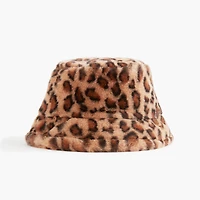 Faux-fur leopard bucket hat