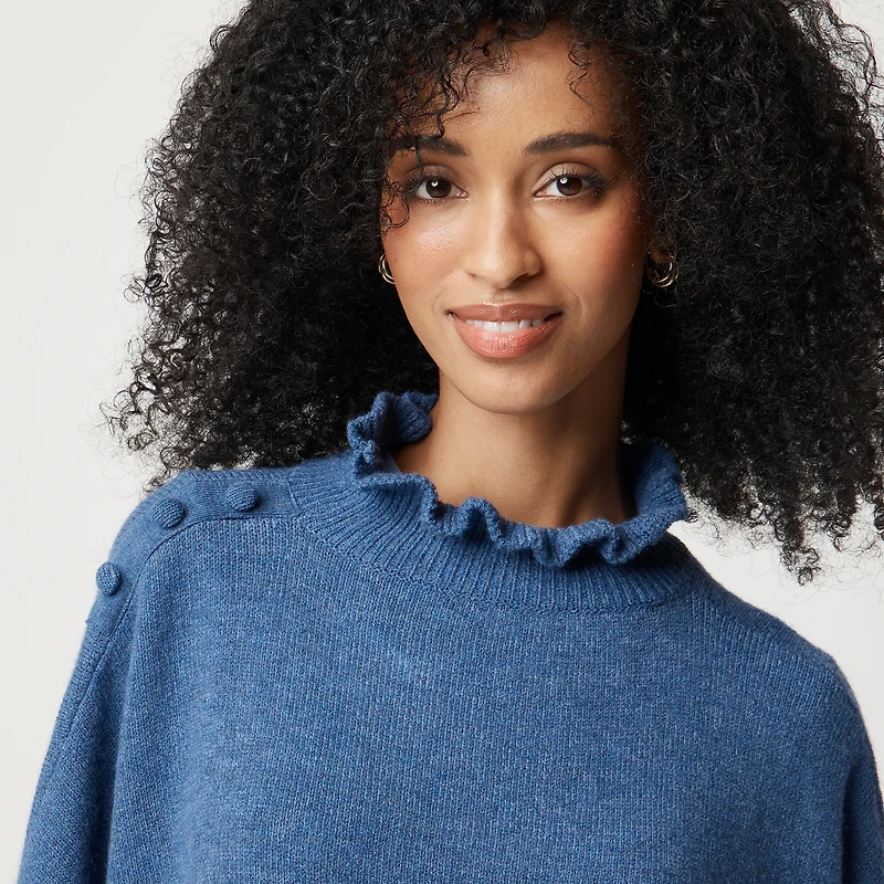 Ruffle-mockneck poncho