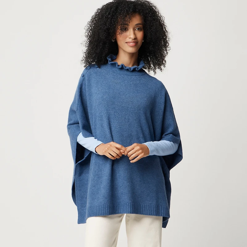 Ruffle-mockneck poncho