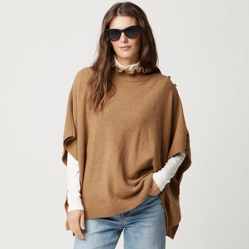 Ruffle-mockneck poncho