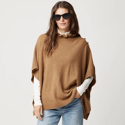Ruffle-mockneck poncho