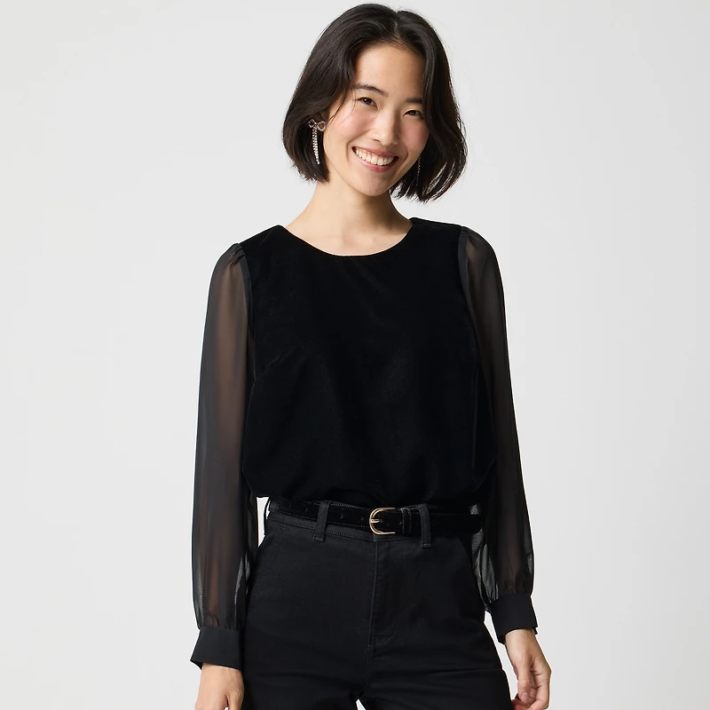 Velvet puff-sleeve top