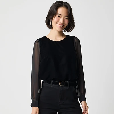 Velvet puff-sleeve top