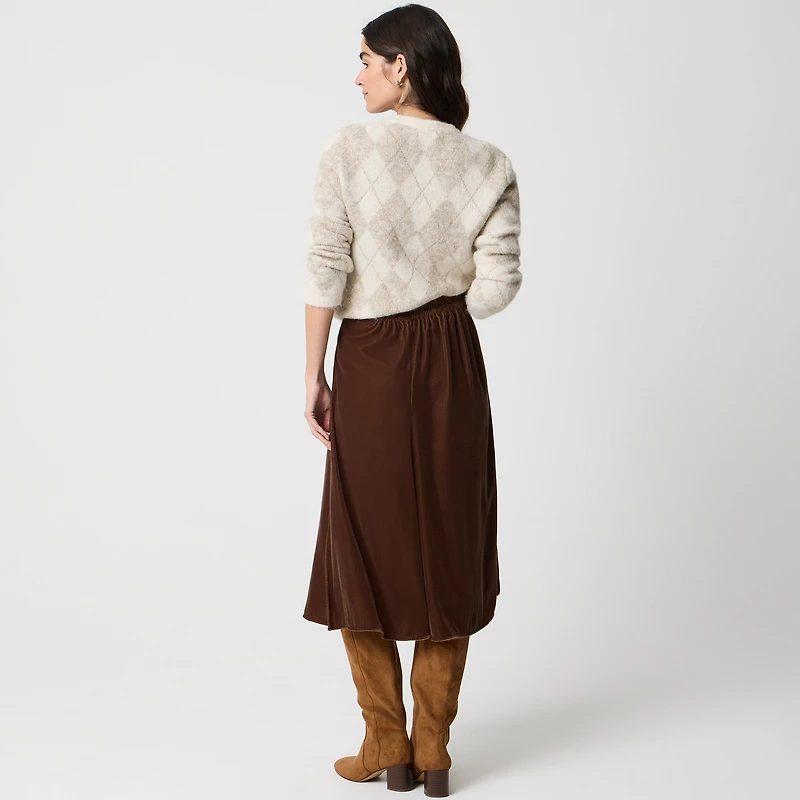 Velvet pull-on midi skirt